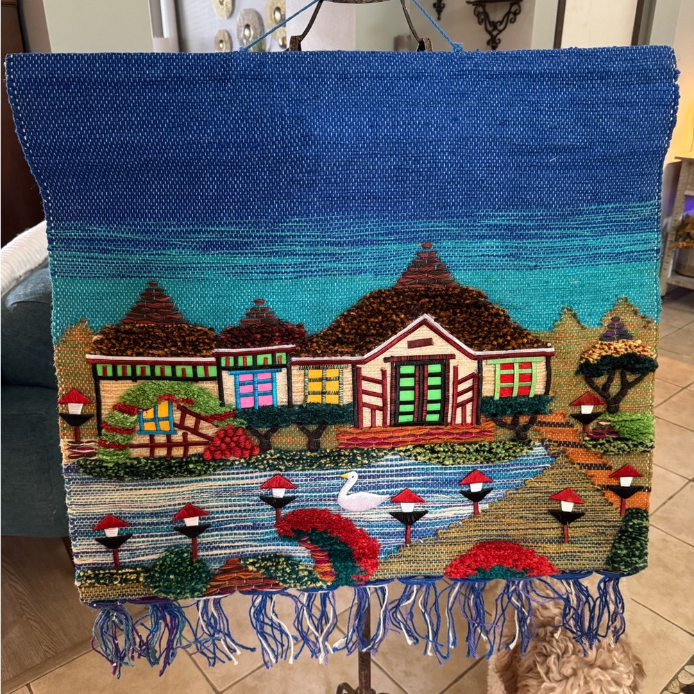 Vintage Handwoven Indian Jute Wall Hanging | Folk Village Textile Art | 75×70 cm